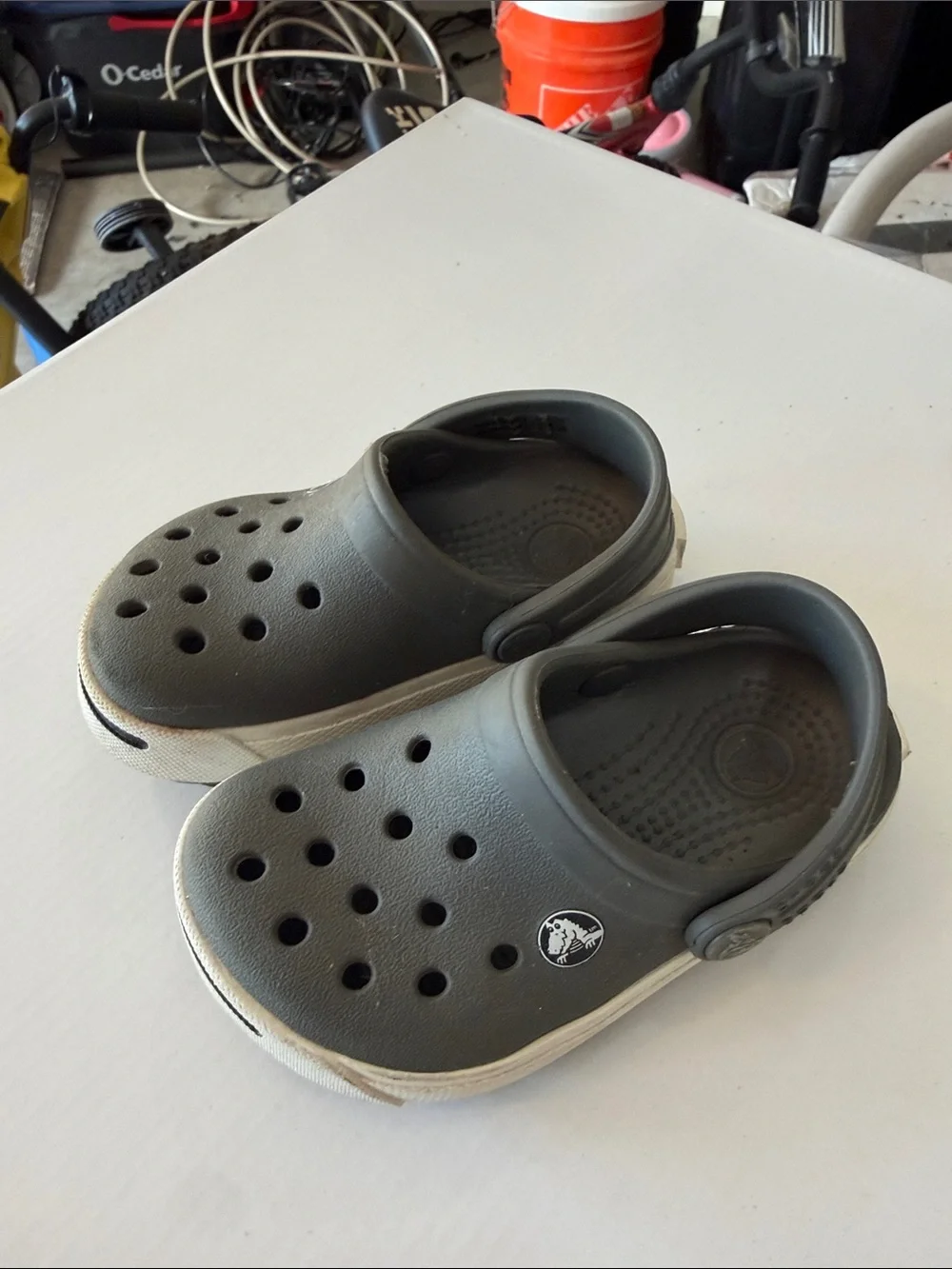 CROCS Kids Gray Classic Clog with White Trim